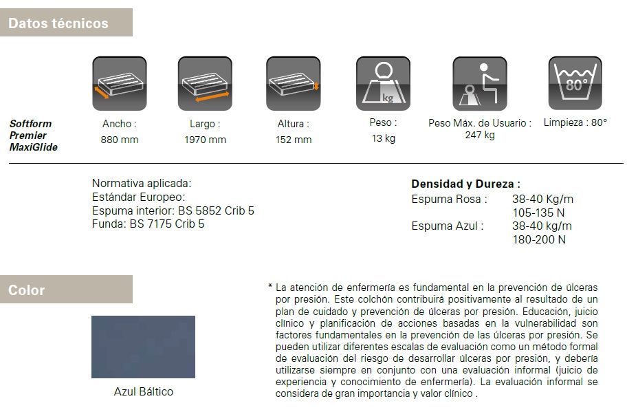 Colchón RIESGO ALTO ESCARAS Softform Premier MaxiGlide