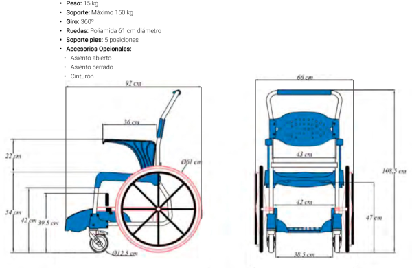 Silla de Ruedas Moem Autopropulsable para Baño, Ducha e Inodoro - Imagen 3